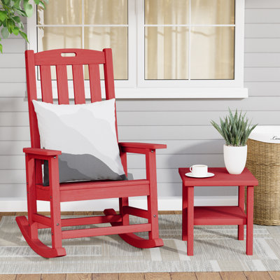 Oversized HIPS Outdoor Rocking Chair – All-Weather High Back Patio Rocker with Moisture-proof and Sun-protective– Perfect for Porch, Lawn & Garden,Red