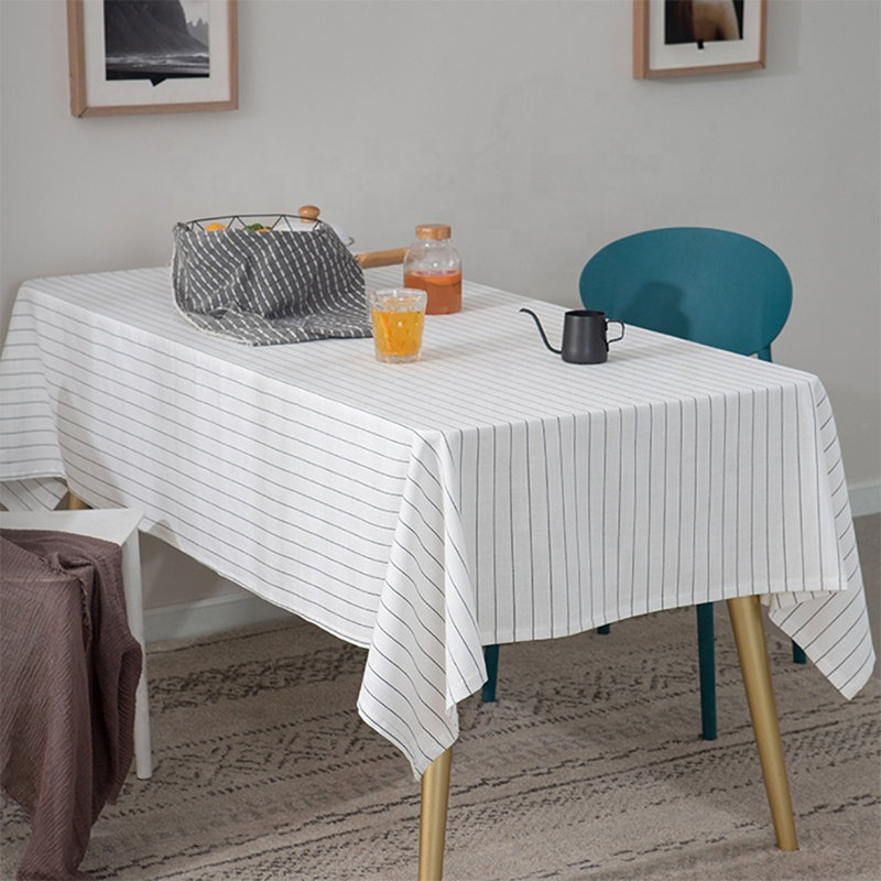 White-black Pinstripe Cotton 55"x55" Square Tablecloth, 71" x 55"