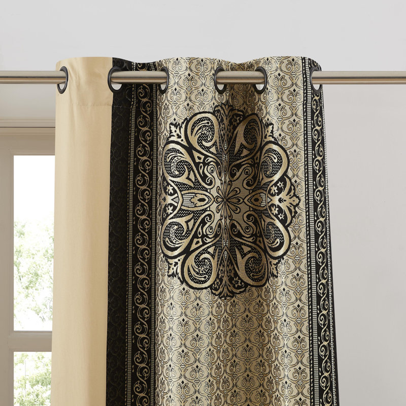Demri Semi Sheer Curtain Pair, Black Gold