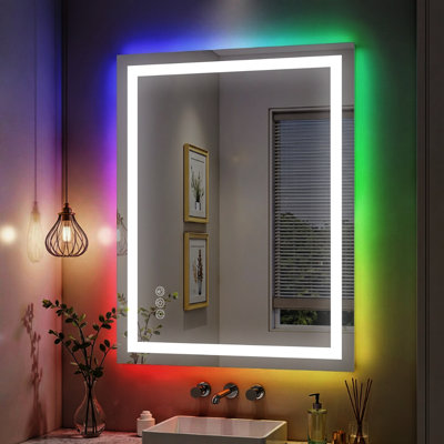 Lunara UL Certified Frameless Dual Lighting RGB Backlit & LED Frontlit Bathroom Vanity Mirror, Temper Glass, Smart Anti-fog