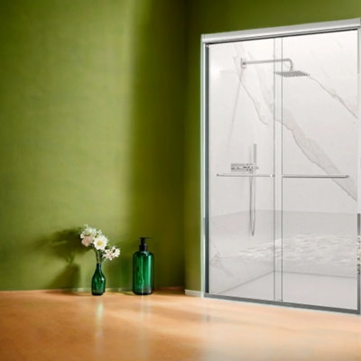 Semi-frameless Double Sliding Shower Door | 44"-48" W X 72" H | 1/4" (6mm) Thick Sgcc Tempered Glass