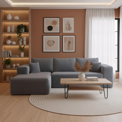 Canapé modulaire convertible en velours côtelé avec accoudoirs larges et fonction de canapé-lit - Convient aux animaux de compagnie, sans compression, sans assemblage