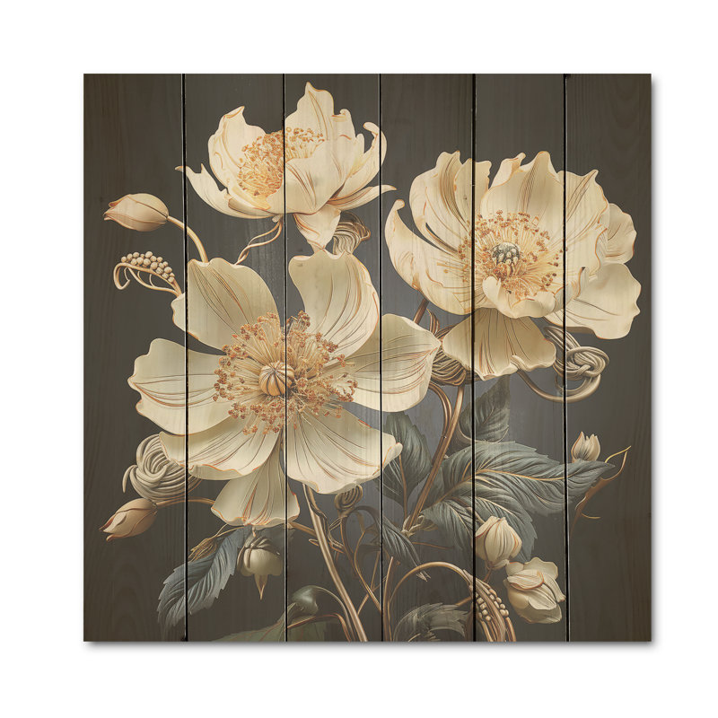 Elegant Peony Dreamscape I - pivoines, art sur bois de pin naturel, H 15 po x l 15 po