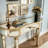 47" Halfmoon Mirrored Console Table With Fluted Glass & Crystal Knob Drawer  Silver Entryway Vanity Desk For Bedroom/Dressing Room(Gold+Sliver)-1119240505