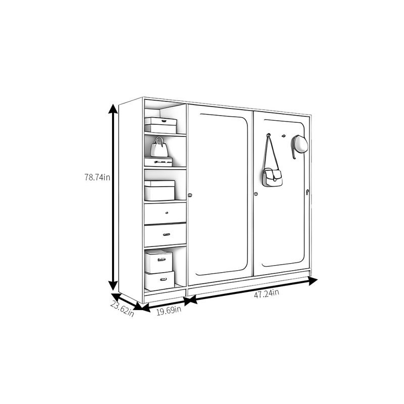 Simple Fashion Wardrobe, 78.74" H x 66.93" W x 23.62" D