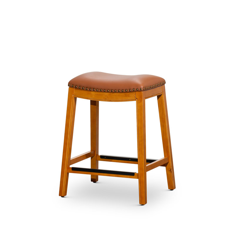Tabouret de comptoir, siège en cuir, Naturel, Brun