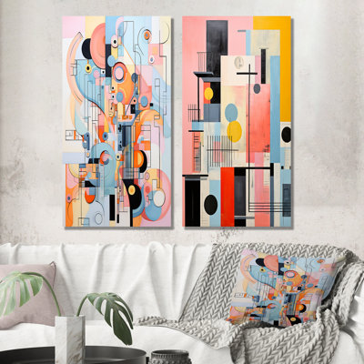 Geometric Popart Bluiding In Harlem - City Buildings Metal Prints Set Of 2