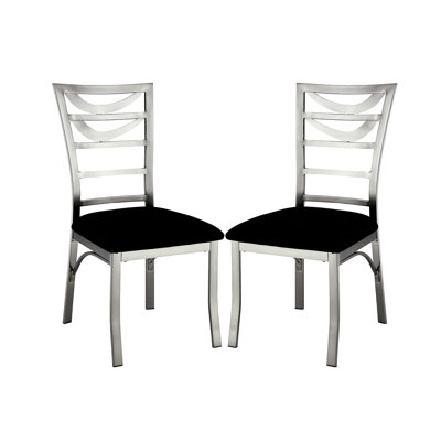 Modern Side Chairs, Black Microfiber Seat Padding, Silver Metal Frame, Back, 2 , Dining Pad, Finish, 2