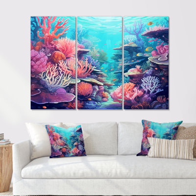 Kawaii rose côtier corail I - ensemble d'impression d'art mural corail sous l'eau