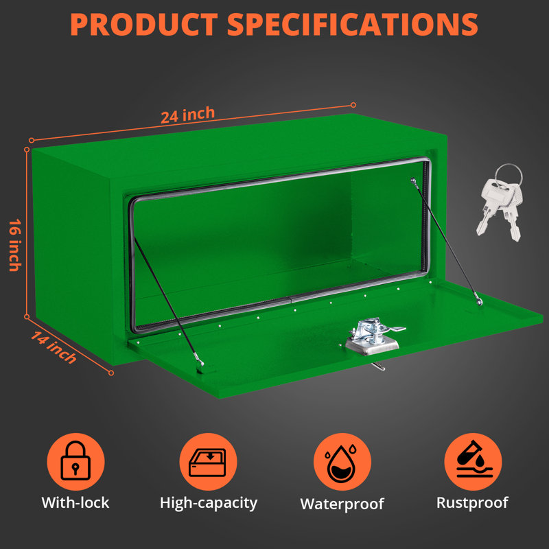 Heavy-Duty Steel Underbody Truck Tool Box with T-Handle Lock, Waterproof Metal Storage Chest for Pickup, Flatbed, Van and RV