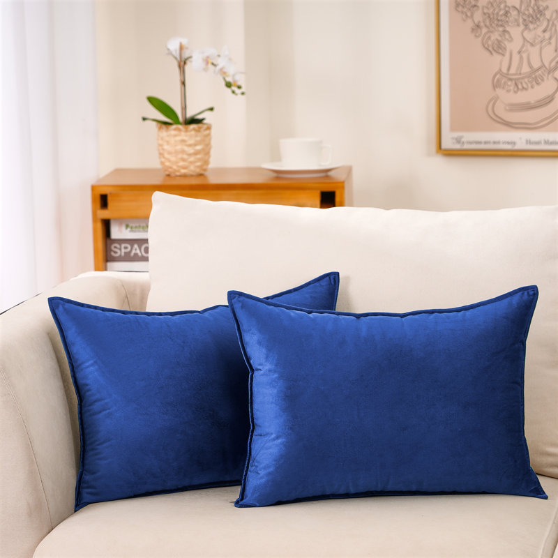 Housse de coussin carré en velours à bride, Bleu marine, Housse de coussin seulement - sans coussin