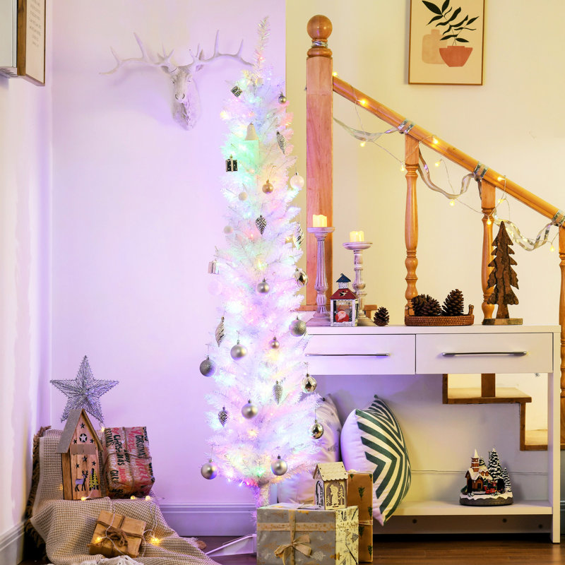 Grand arbre de Noël de 5 pi avec 250 branches, blanc, lumières artificielles à processus simple, ignifuge, assemblage