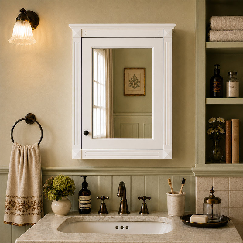 Armoire à pharmacie rectangulaire avec miroir et tablettes réglables blanches H 24 po x H 27 po Heritage, White