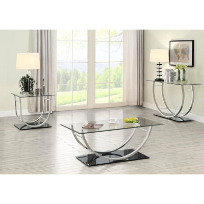 Table basse rectangulaire en U avec surface réfléchissante et conception ergonomique pour les espaces de vie primaires, 24 pouces de profondeur et de style incurvé dans un décor contemporain, hauteur de 18