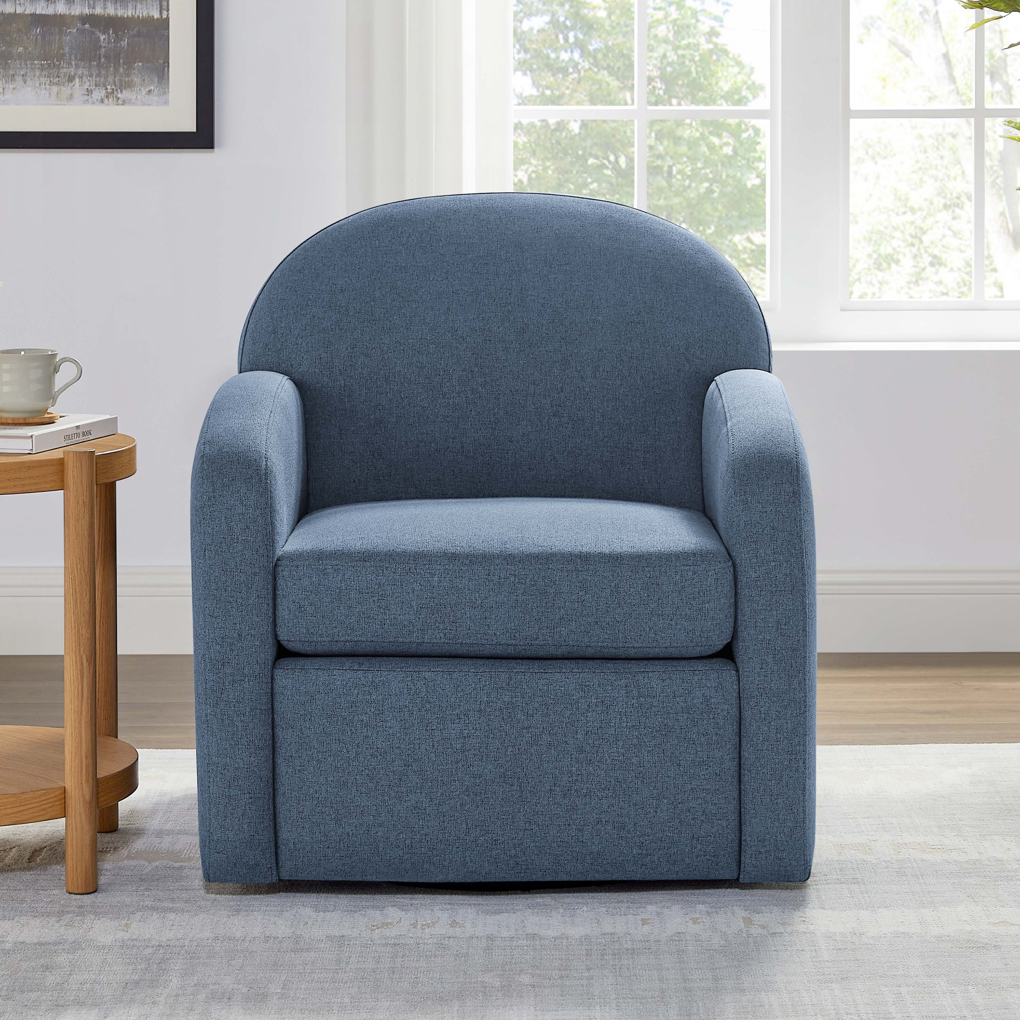 Shayla Upholstered Swivel Chair, Capri Blue Performance Weave