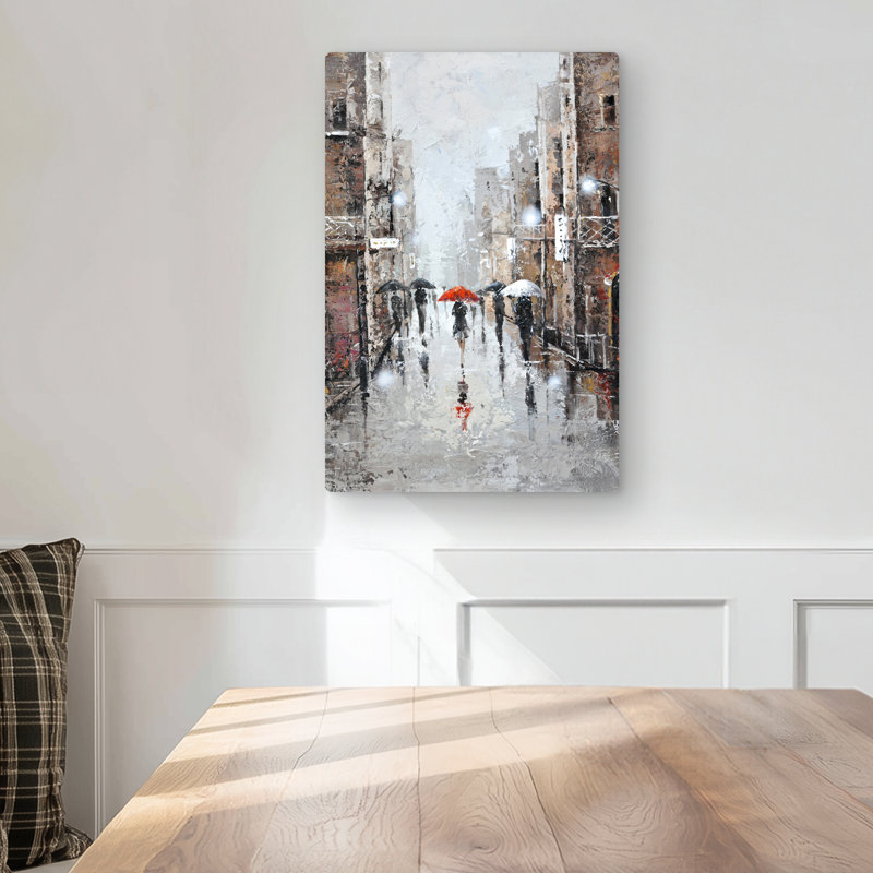 City Rain - Gray Metal Print for Street Scenery Home Decor, 18" H x 12" W