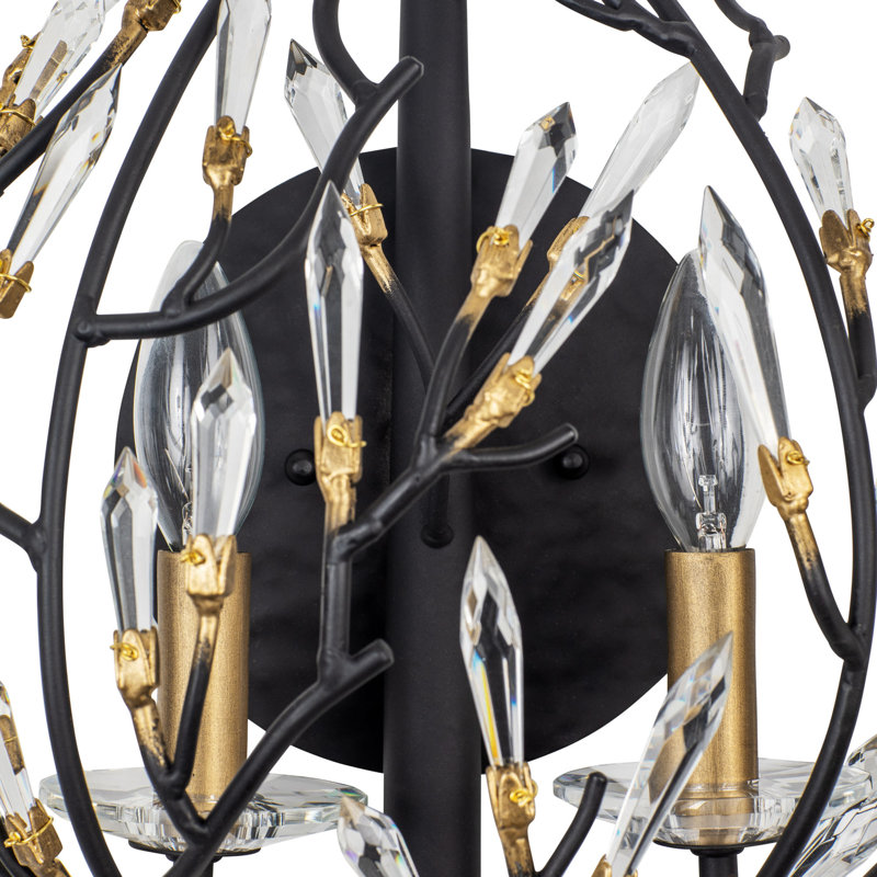 Bask 2-Light Crystal Wall Sconce - Matte Black/French Gold