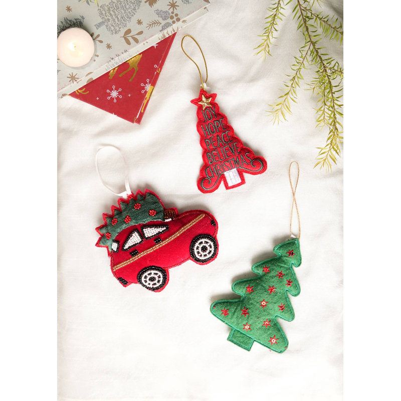 Ornement suspendu pour arbre de Noël - vert et rouge - 4 x 0,5 x 5 po