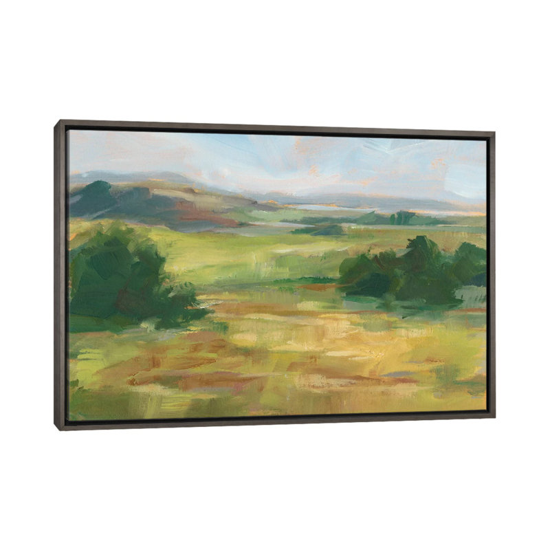 Reproduction d’art, "Green Valley I" par Ethan Harper, Pas de tapis, H 26 po x l 40 po x 1,5 po, Toile avec cadre gris foncé