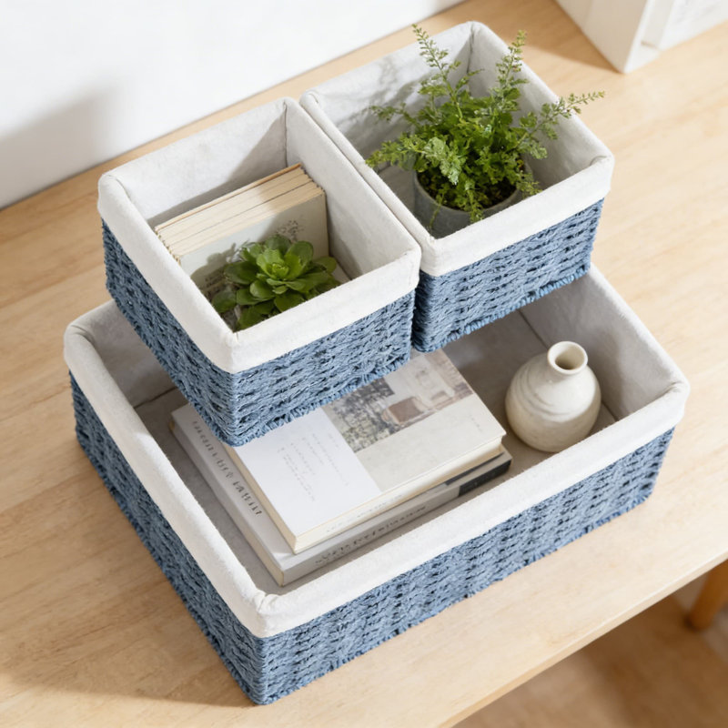 Hand-Woven Wicker Storage Baskets Set Of 3 With Handles, Decorative And Stackable Organizing Bins For Bathroom, Shelves, Closet, And Home Decor