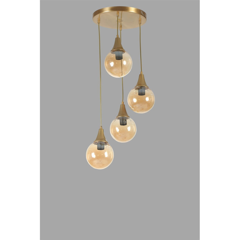 Lustre élégant ambre et or, hauteur réglable, 11,8 po de diamètre | Corps en métal durable, capuchon en verre, douille E27 (40 W maximum) | Luminaire élégant pour le salon, la salle à manger et le vestibule, indice de protection IP20