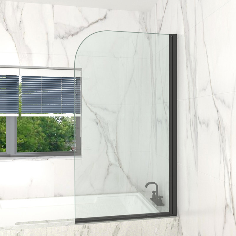 Mahler 1400mm H Pivot Semi-Frameless Tub Door with Clear Glass, Rounded Corner, 80cm x 140cm, Black