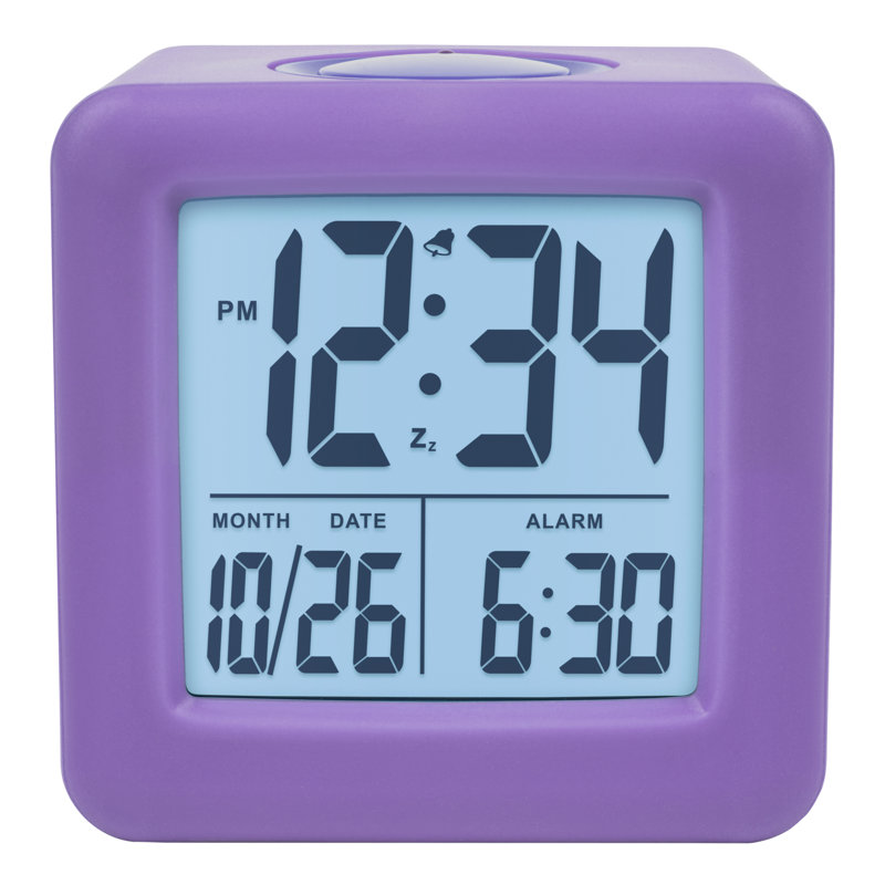 Digital Soft Cube Alarm Tabletop Clock in Purple