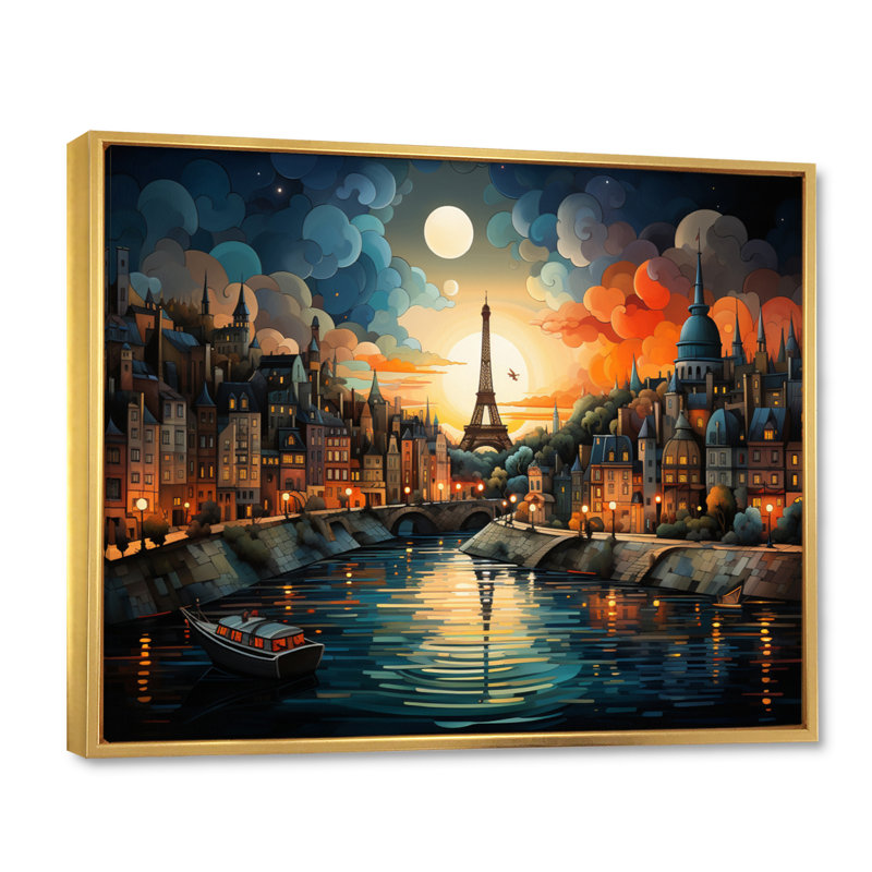 Mar treize Paris City of Lights III - impression, Cadre flottant doré, H 30 po x l 40 po x P 1,5 po