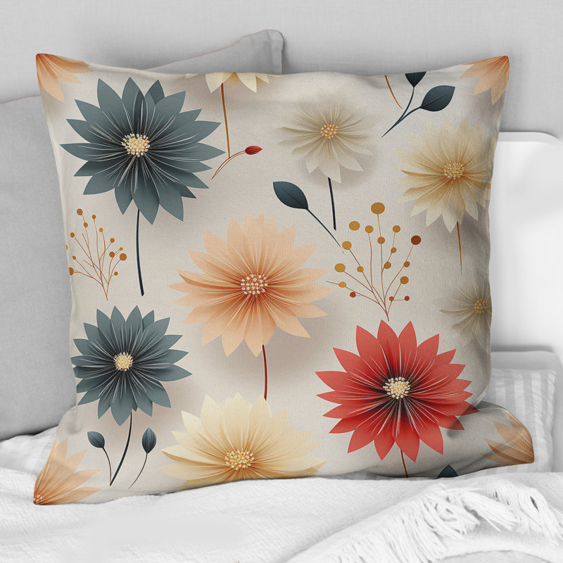 Coussin décoratif à motif floral avec motif de fleurs Boho, H 16 po x l 16 po