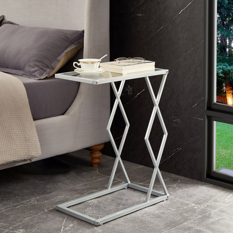 C-Shaped Accent Table,Glass Top End table, Grey