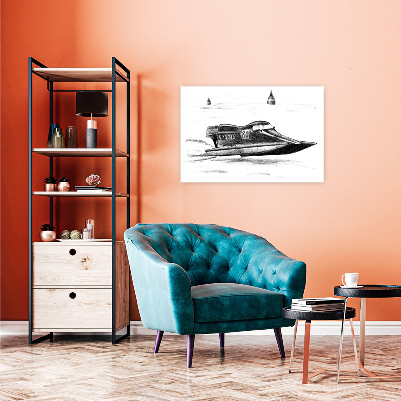 Vintage Speed Boat Race Classic Retro Vintage Beach Wall Art Print 1 Piece Wrapped Canvas Wall Art, 60.96cm H x 91.44cm W