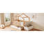 Lit pour tout-petits avec tiroirs de rangement et commode à plateau relevable, lit en bois avec barrières de sécurité et barrière, structure de lit de jeu pour enfants, compatible avec les matelas standard pour tout-petits américains, bois naturel et blanc