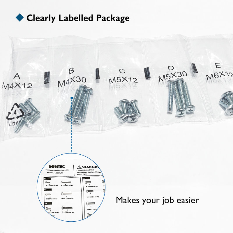 Universal Tv Mounting Hardware Kit, Silver