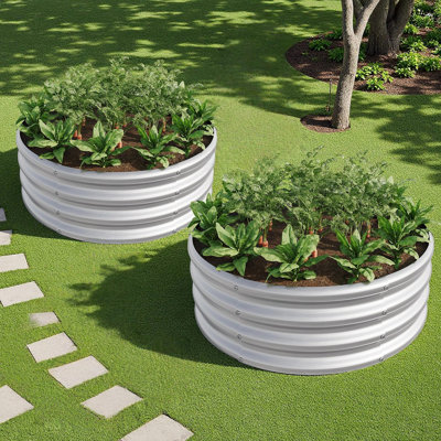 2PCS 32.08"*11.4" Tall Round Raised Garedn Bed,Metal Raised Beds For Vegetables, Outdoor Garden Raised Planter Box, Backyard Patio Planter Raised Beds For Flowers, Herbs