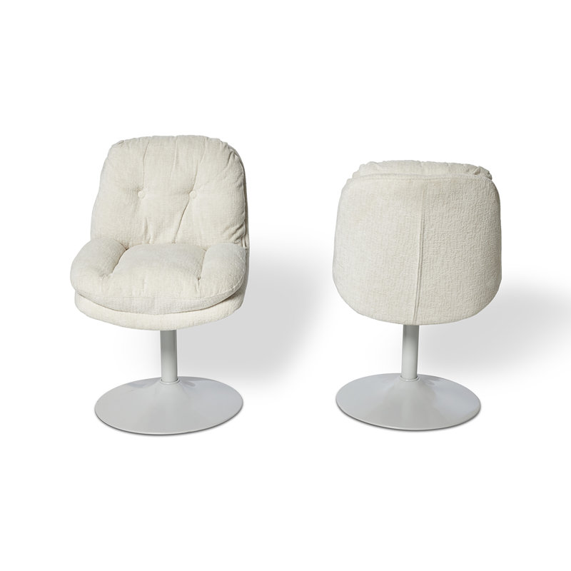 48cm H Tufted Boucle Upholstered Low Back Parsons Chair, White, White