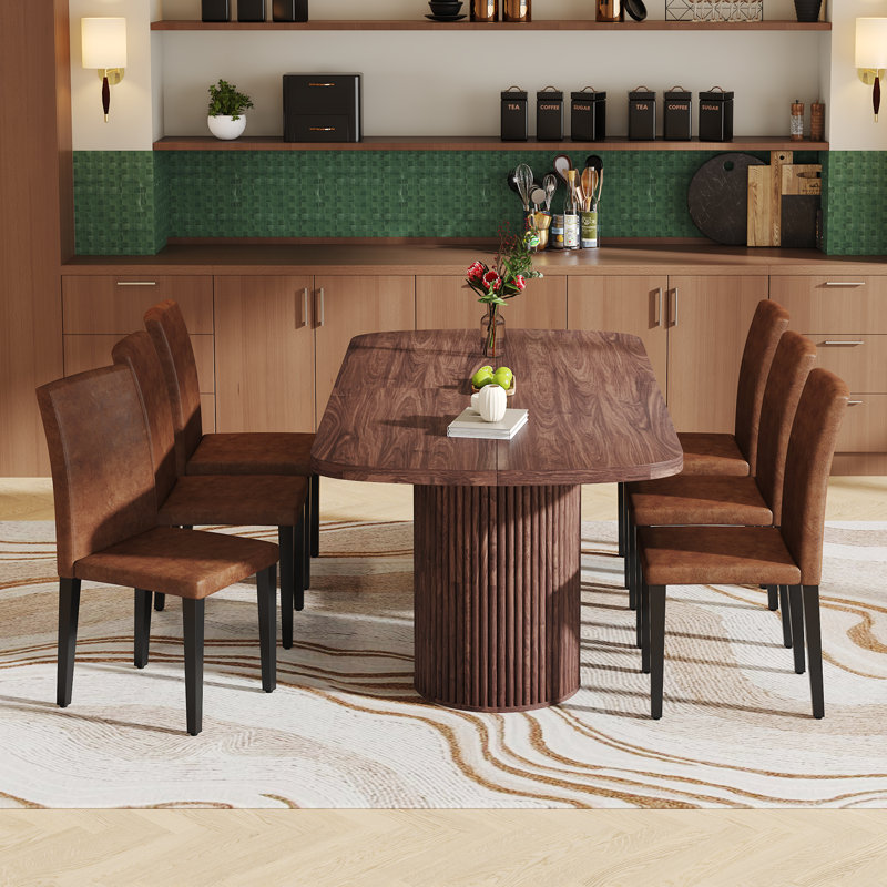 Grande table de salle à manger de style campagnard à double piédestal robuste, Bois brun / bois brun, Brun
