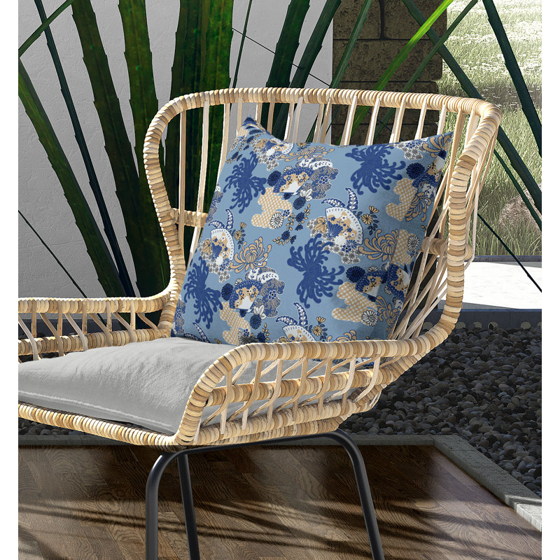 Coussin décoratif réversible damier intérieur / extérieur, H 26 po x l 26 po, Bleu/orange