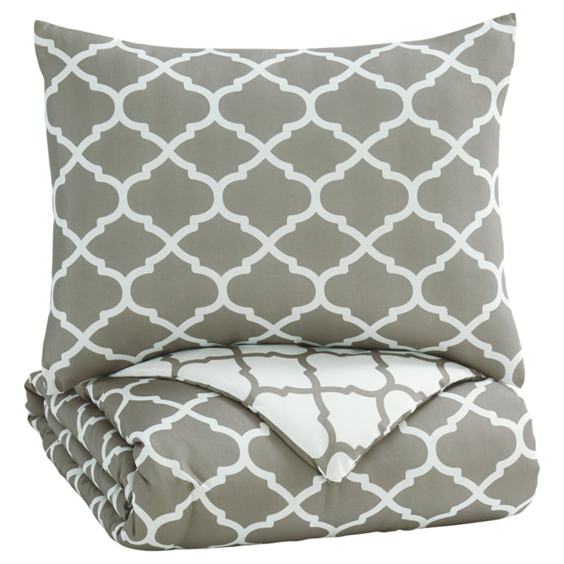 Full White and Gray Reversible Microfiber Comforter Set