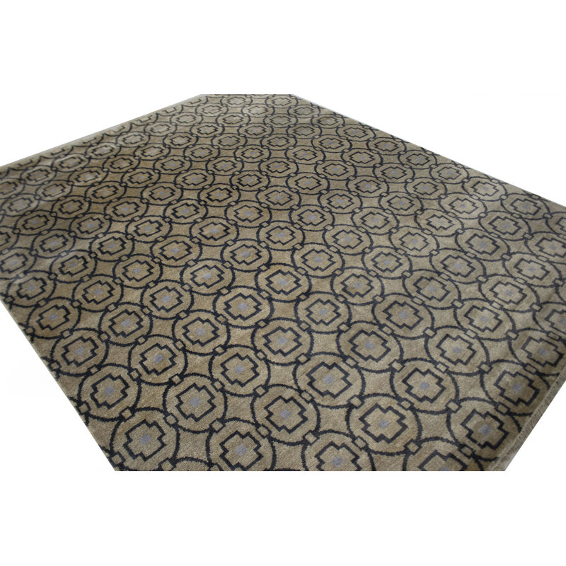 Tapis géométrique beige en laine noué à la main