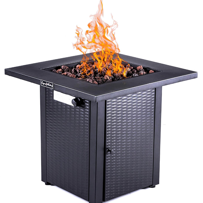 28In Propane Fire Pit Table For Outdoor, 50,000Btu, Lid, & -Like, Lava Stone, Adjustable Flame, Garden Backyard Patio 50,000Btu Outdoor Table, 28In, Propane, Lid Included,