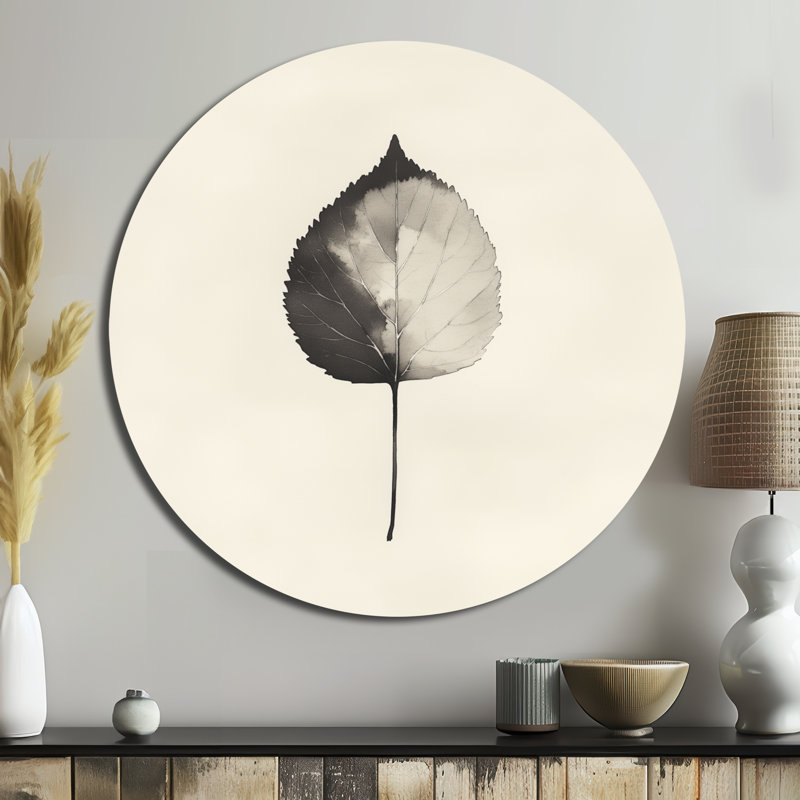 Ombre d'une feuille - décoration murale ronde en métal, L 29 po x H 29 po