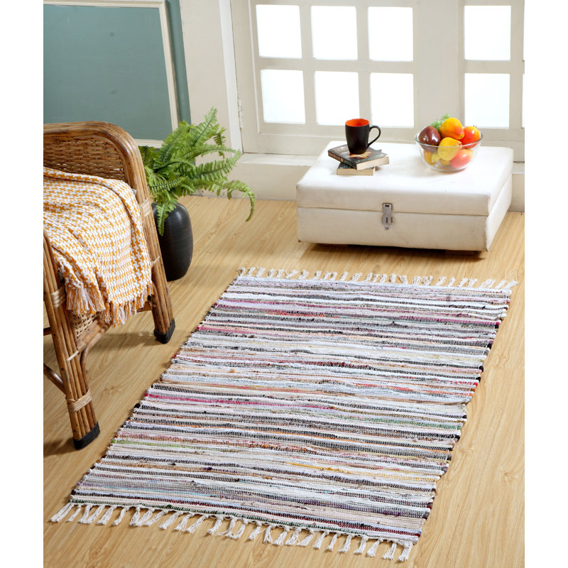 Marone Striped Cotton Hand Woven Area Rug, Rectangle 120 x 180cm