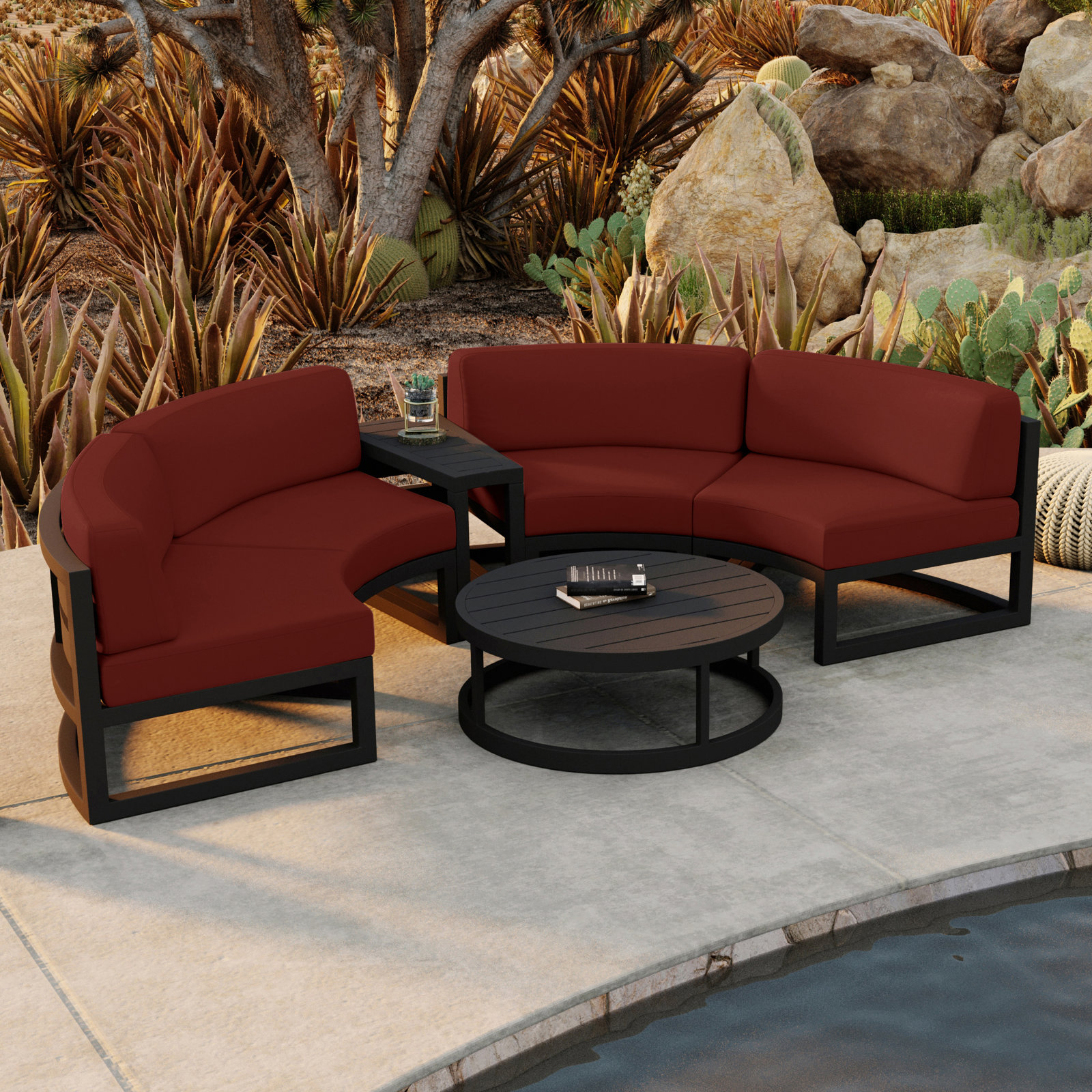 Bergeron 4 - Person Patio Conversation Set with Cushions, Canvas Henna Sunbrella® Canvas, Black