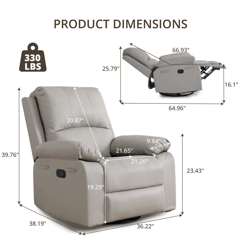 36.22" Faux Leather Manual Swivel Rocker Recliner, Beige