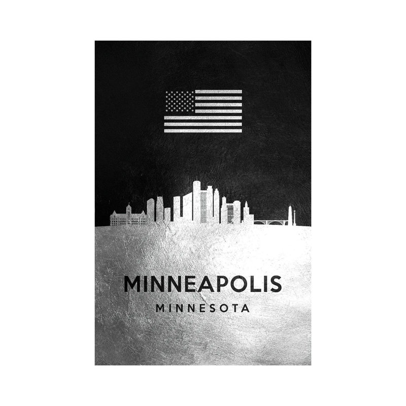 Minneapolis Minnesota Silver Skyline by Adrian Baldovino - Wrapped Canvas Painting, 66.04 cm H x 45.72 cm W x 3.175 cm D