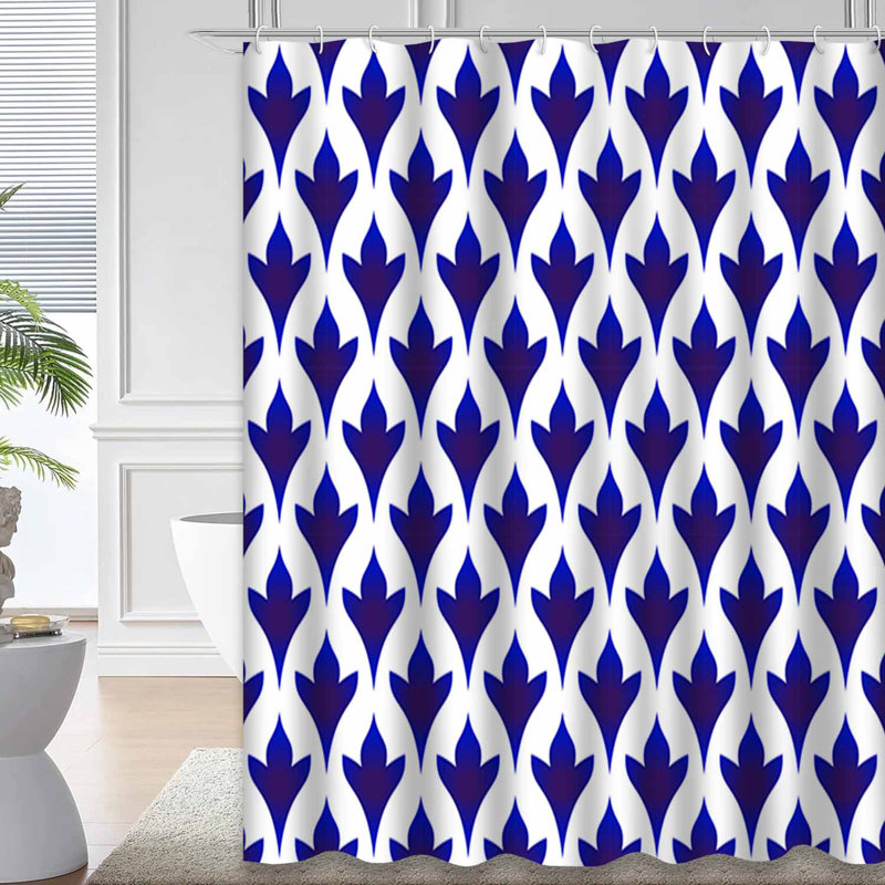 Rideau de douche sans couture à motif abstrait bleu marine avec 12 crochets, L 72 po x l 84 po