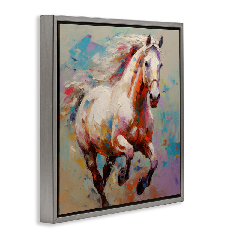 Art mural sur toile «Trotter le cheval» par Irena Orlov, H 25 po x l 25 po, Cadre flottant gris lustré