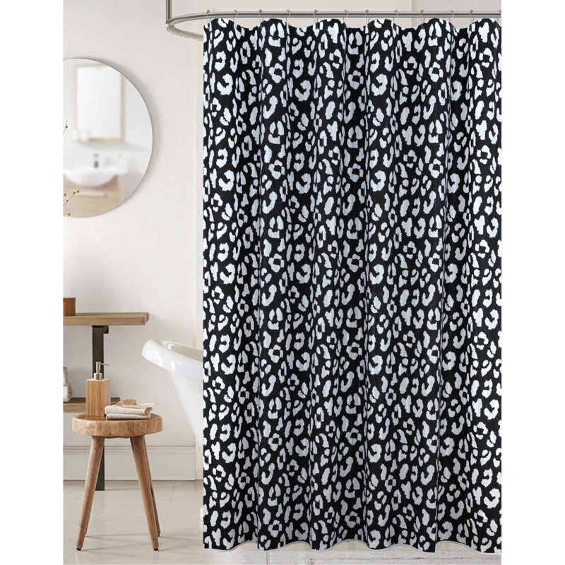 Leopard Peva Waterproof Shower Curtain With Hooks, Black