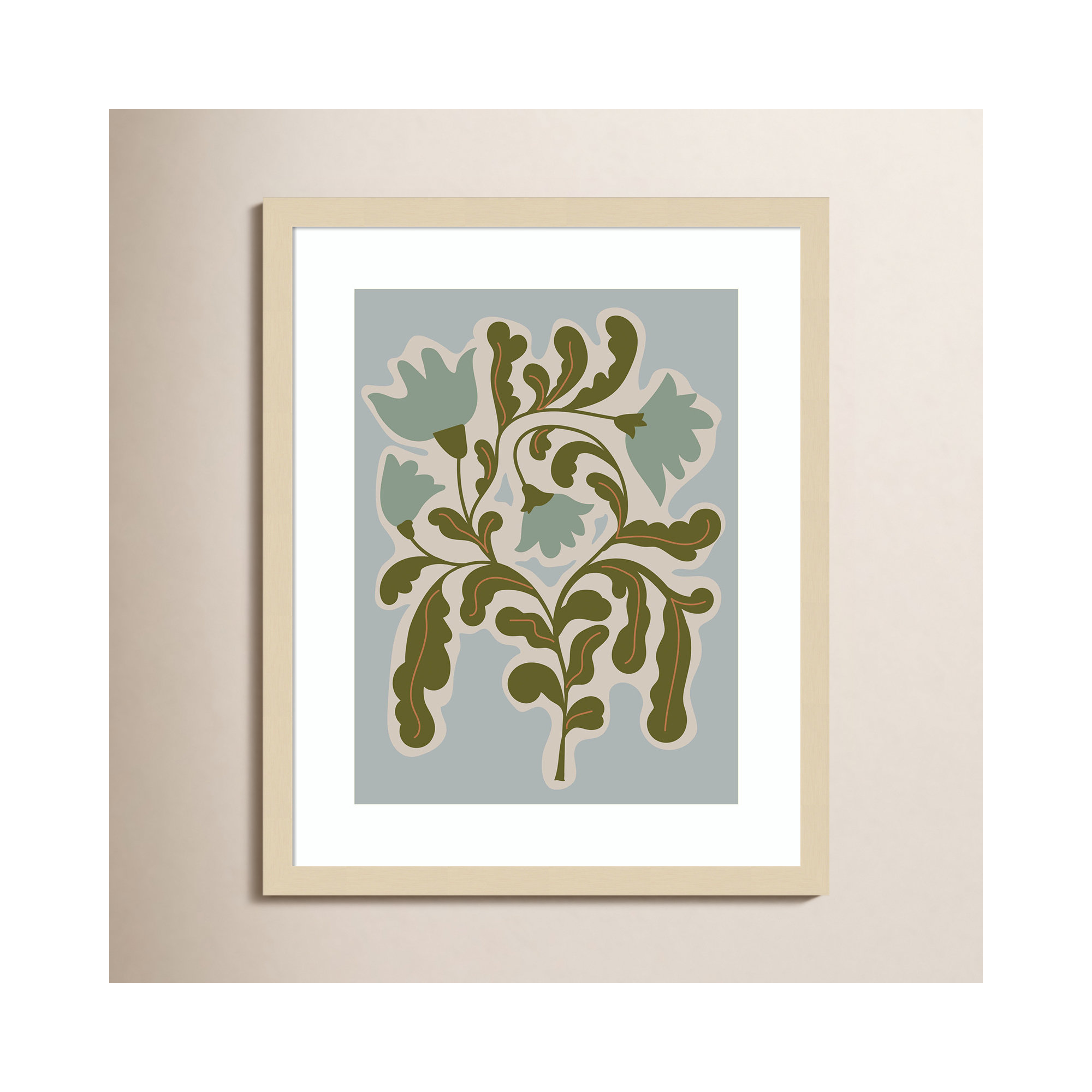 Expressive Abstract House Plant Playful Blue Framed On Paper by The Creative Bunch Studio Print, 21" H x 17" W x 1" D, Brown
