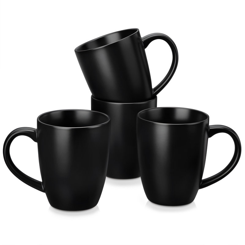 Ensemble de tasses 4 pièces noir mat moderne, 4 tasses à café en grès épuré 14 oz, va au lave-vaisselle, Verre à whisky, Noir